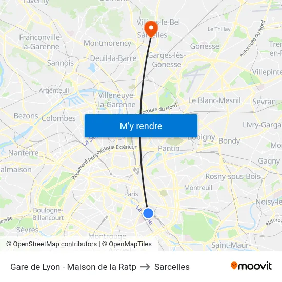 Gare de Lyon - Maison de la Ratp to Sarcelles map