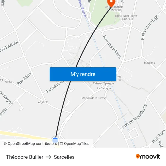 Théodore Bullier to Sarcelles map