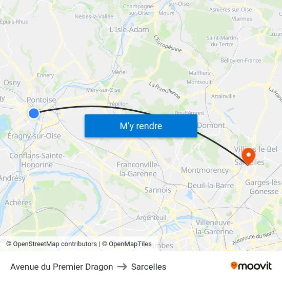 Avenue du Premier Dragon to Sarcelles map