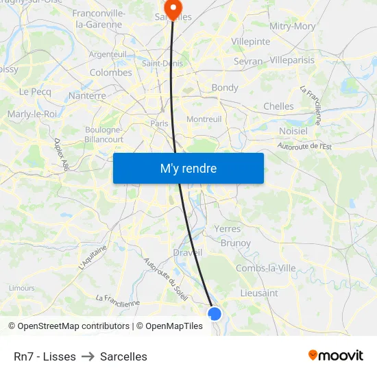Rn7 - Lisses to Sarcelles map