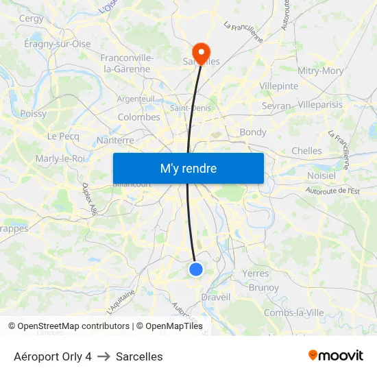 Aéroport Orly 4 to Sarcelles map