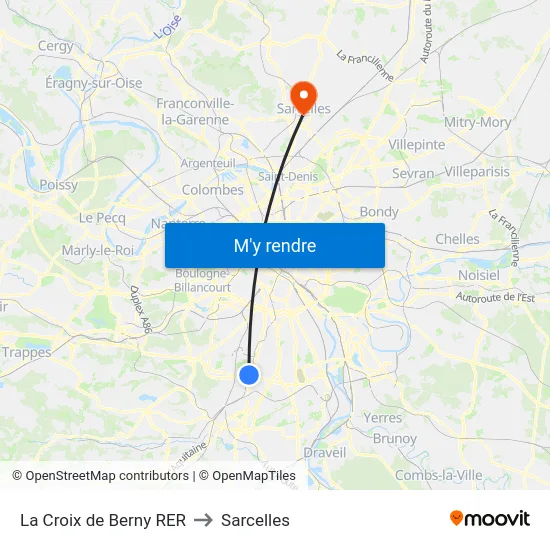 La Croix de Berny RER to Sarcelles map