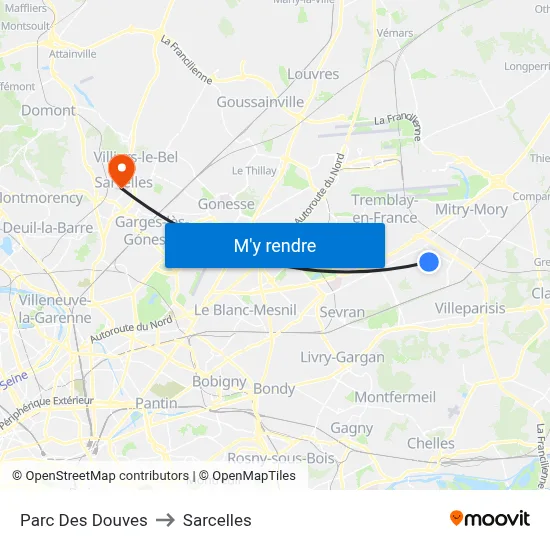 Parc Des Douves to Sarcelles map