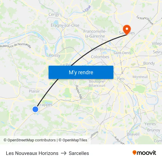Les Nouveaux Horizons to Sarcelles map