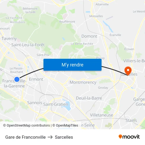 Gare de Franconville to Sarcelles map