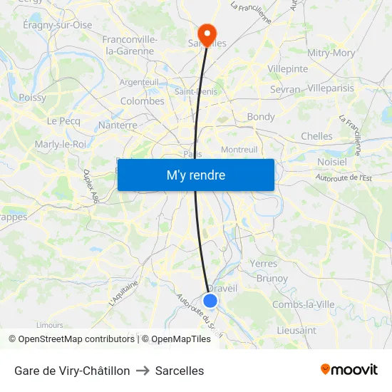 Gare de Viry-Châtillon to Sarcelles map