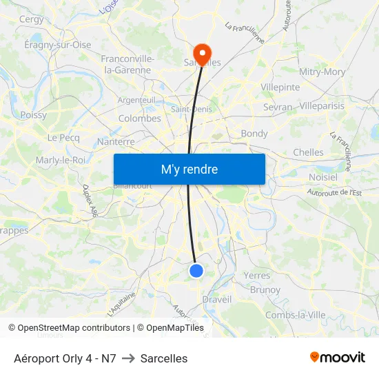 Aéroport Orly 4 - N7 to Sarcelles map