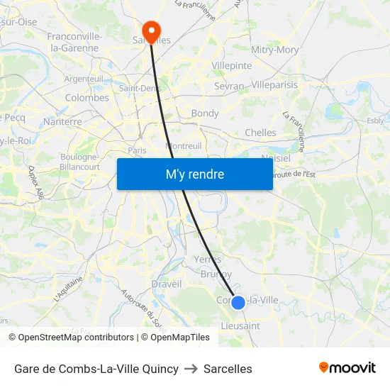 Gare de Combs-La-Ville Quincy to Sarcelles map