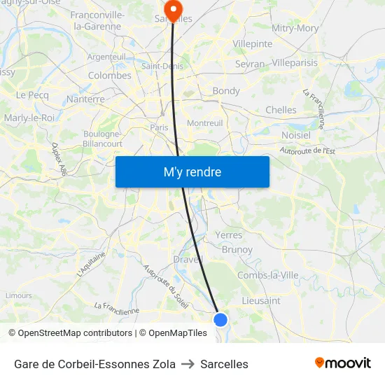 Gare de Corbeil-Essonnes Zola to Sarcelles map