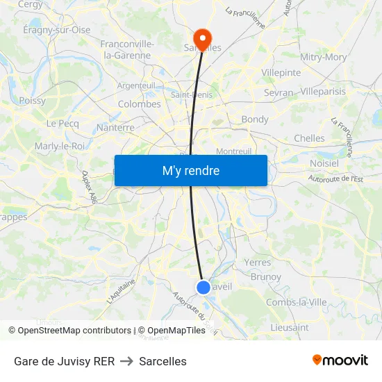 Gare de Juvisy RER to Sarcelles map