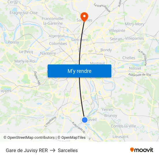 Gare de Juvisy RER to Sarcelles map