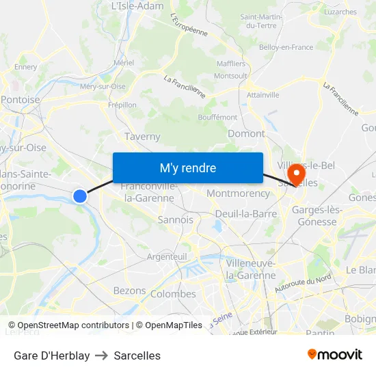 Gare D'Herblay to Sarcelles map