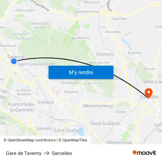 Gare de Taverny to Sarcelles map