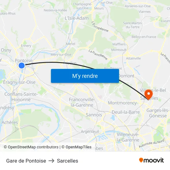 Gare de Pontoise to Sarcelles map