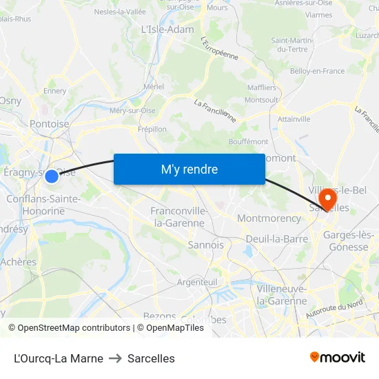 L'Ourcq-La Marne to Sarcelles map