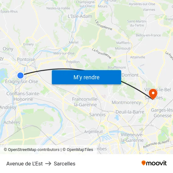 Avenue de L'Est to Sarcelles map