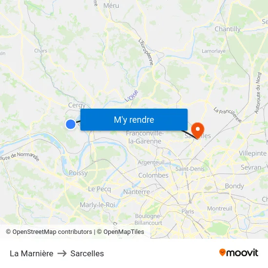 La Marnière to Sarcelles map