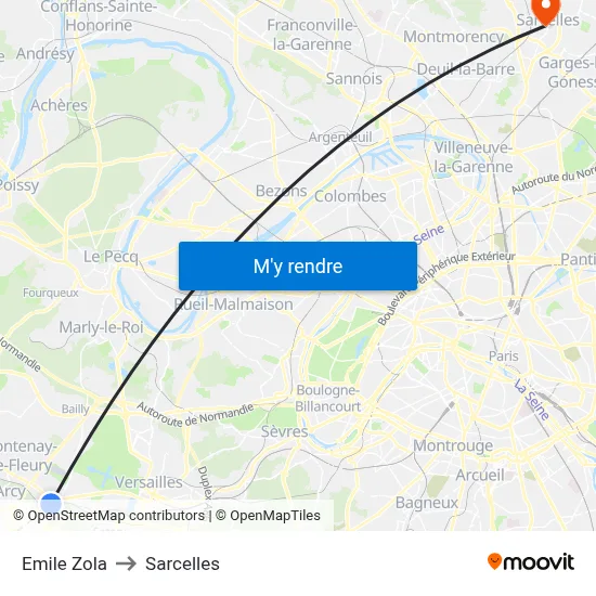 Emile Zola to Sarcelles map