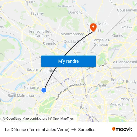 La Défense (Terminal Jules Verne) to Sarcelles map