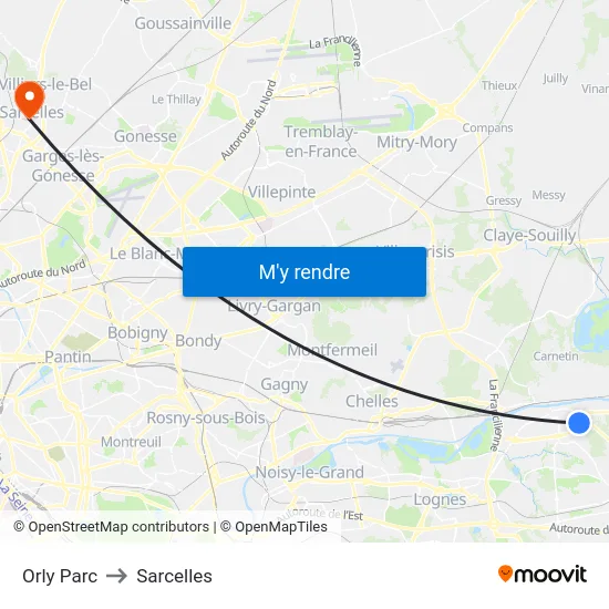 Orly Parc to Sarcelles map