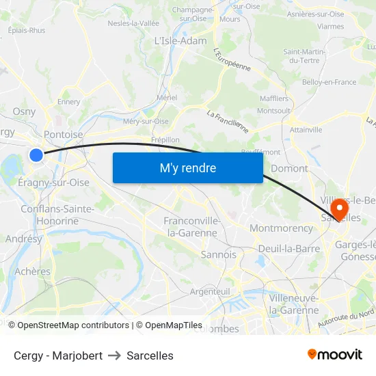 Cergy - Marjobert to Sarcelles map