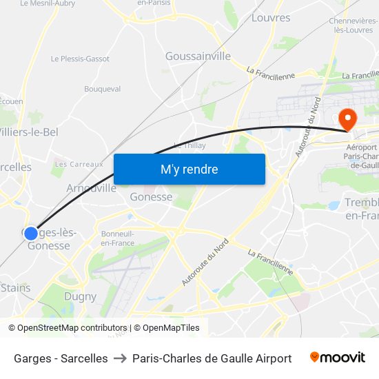Garges - Sarcelles to Paris-Charles de Gaulle Airport map