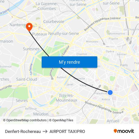 Denfert-Rochereau to AIRPORT TAXIPRO map