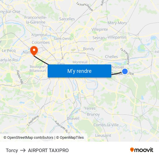 Torcy to AIRPORT TAXIPRO map