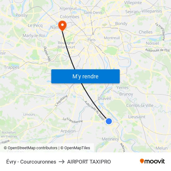 Évry - Courcouronnes to AIRPORT TAXIPRO map