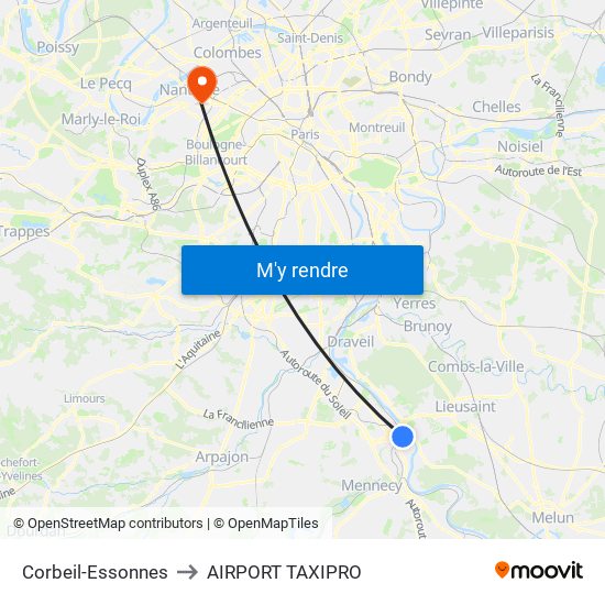 Corbeil-Essonnes to AIRPORT TAXIPRO map