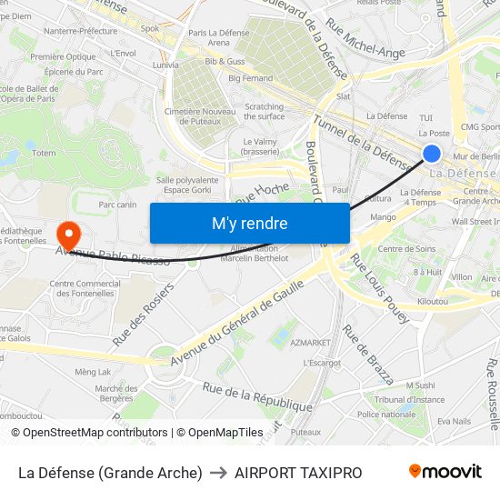 La Défense (Grande Arche) to AIRPORT TAXIPRO map