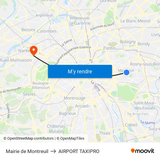 Mairie de Montreuil to AIRPORT TAXIPRO map