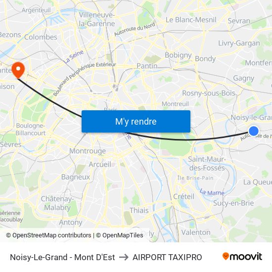 Noisy-Le-Grand - Mont D'Est to AIRPORT TAXIPRO map