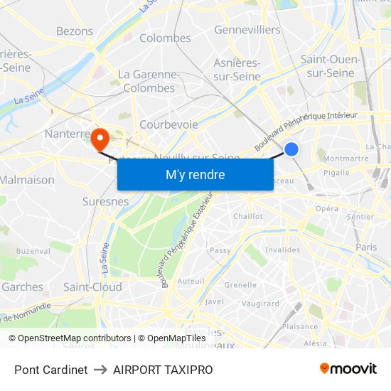 Pont Cardinet to AIRPORT TAXIPRO map