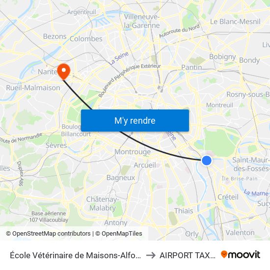 École Vétérinaire de Maisons-Alfort - Métro to AIRPORT TAXIPRO map