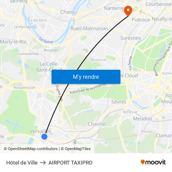 Hôtel de Ville to AIRPORT TAXIPRO map