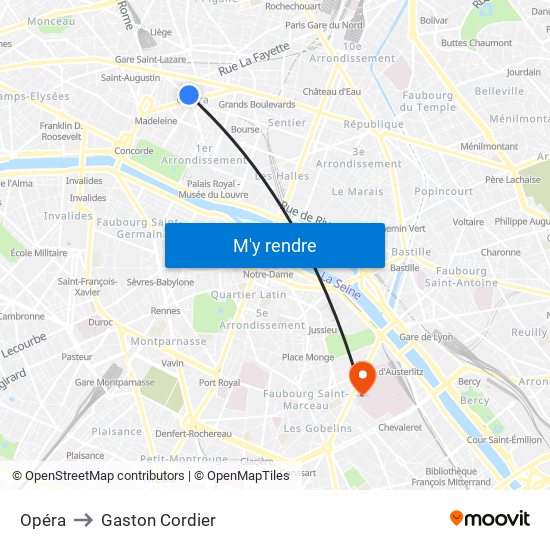 Opéra to Gaston Cordier map