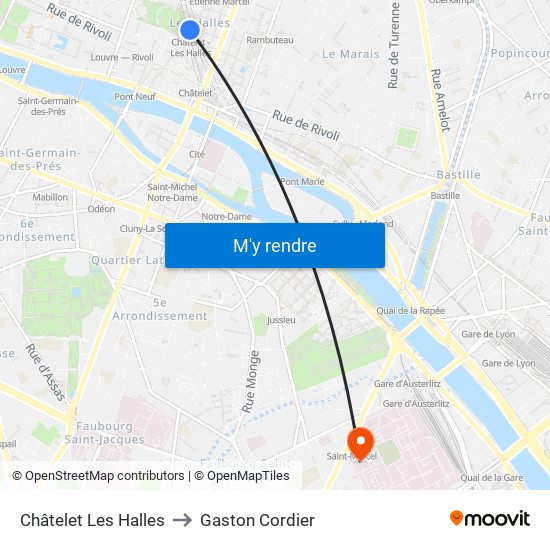 Châtelet Les Halles to Gaston Cordier map