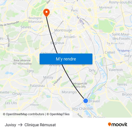 Juvisy to Clinique Rémusat map