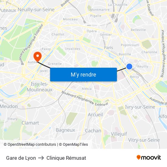 Gare de Lyon to Clinique Rémusat map
