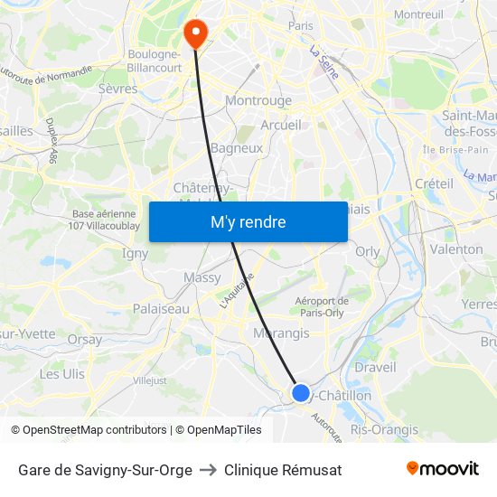 Gare de Savigny-Sur-Orge to Clinique Rémusat map