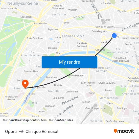 Opéra to Clinique Rémusat map