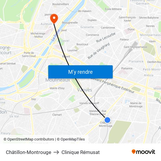 Châtillon-Montrouge to Clinique Rémusat map
