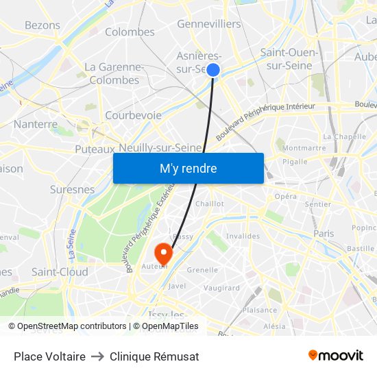 Place Voltaire to Clinique Rémusat map
