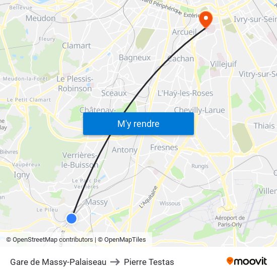 Gare de Massy-Palaiseau to Pierre Testas map