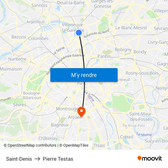 Saint-Denis to Pierre Testas map