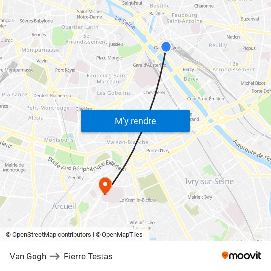 Van Gogh to Pierre Testas map