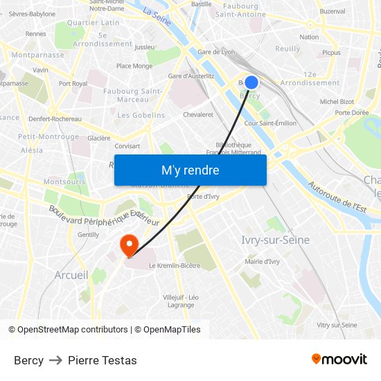 Bercy to Pierre Testas map