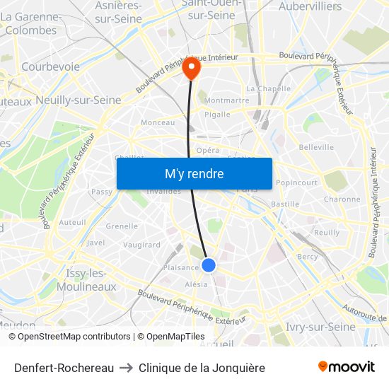 Denfert-Rochereau to Clinique de la Jonquière map