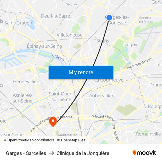 Garges - Sarcelles to Clinique de la Jonquière map